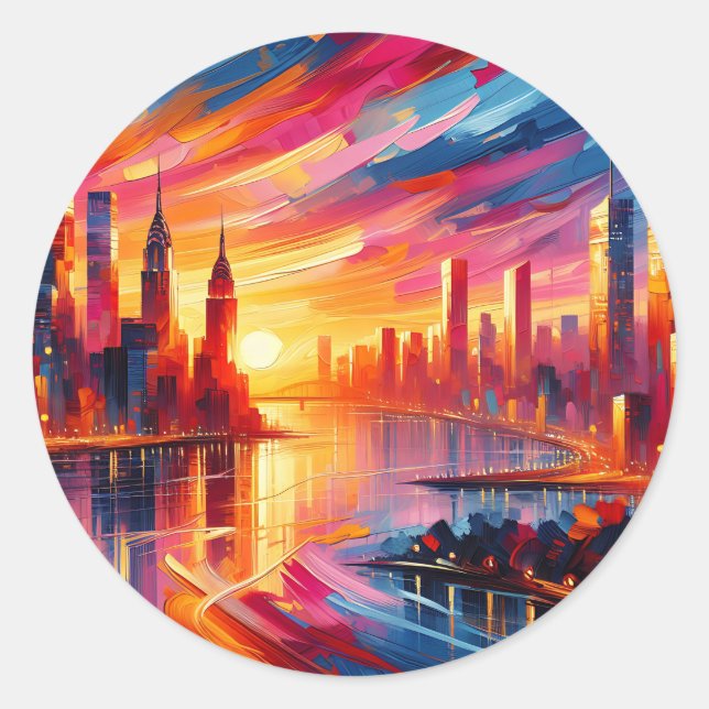 STICKER ROND COUCHER DE SOLEIL DE VILLE (Devant)