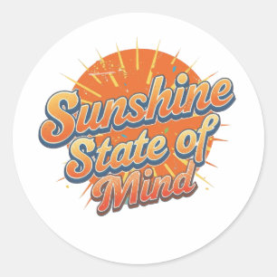 Sticker Rond Coucher de soleil d'été dans le style funky des an