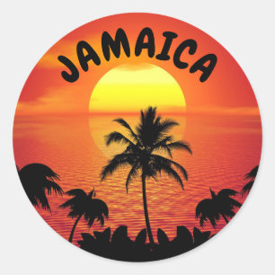 STICKER ROND COUCHER DE SOLEIL EN JAMAÏQUE, ÎLE AU SOLEIL