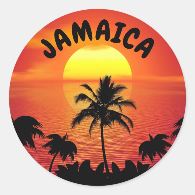 STICKER ROND COUCHER DE SOLEIL EN JAMAÏQUE, ÎLE AU SOLEIL (Devant)