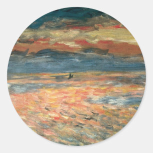 Sticker Rond Coucher de soleil en mer par Pierre Renoir, Beaux-