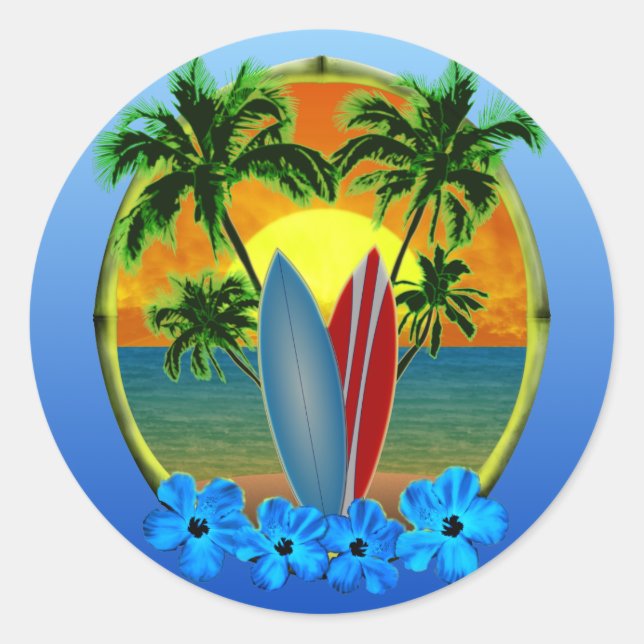 Sticker Rond Coucher De Soleil Et Planches De Surf (Devant)
