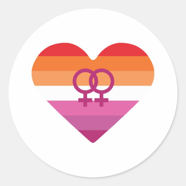 Sticker Rond Coucher de soleil lesbien Cœur WLW (Devant)