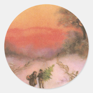 Sticker Rond Coucher de soleil Orangey sur la voie neigeuse Noë