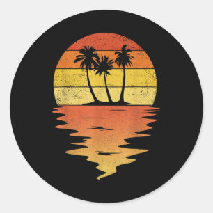Sticker Rond Coucher de soleil rétro les années 70 vintage Palm