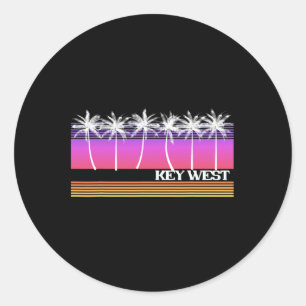 Sticker Rond Coucher de soleil rétro sur la plage à Key West Fl