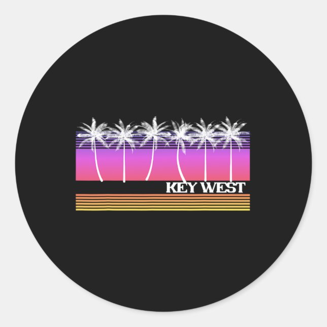 Sticker Rond Coucher de soleil rétro sur la plage à Key West Fl (Devant)
