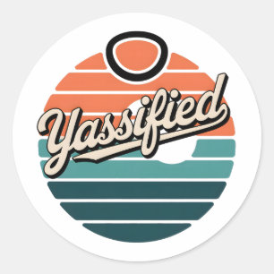 Sticker Rond Coucher de soleil rétro yassifié