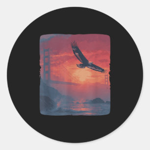 Sticker Rond Coucher De Soleil Rouge Extraordinaire Avec Pont E