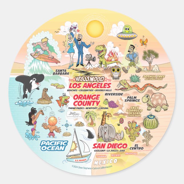 Sticker Rond Coucher de soleil SoCal (Devant)