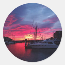 Sticker Rond Coucher de soleil sur la marina de Hartlepool