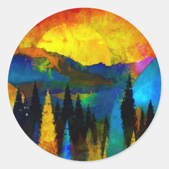 Sticker Rond Coucher de soleil sur la montagne  (Devant)
