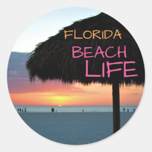 Sticker Rond Coucher de soleil sur la plage de sable blanc de F