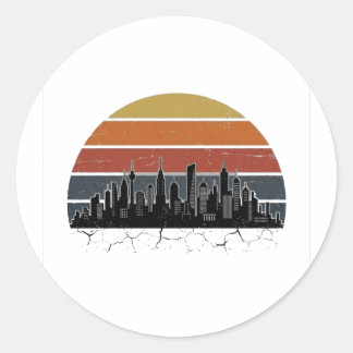 Sticker Rond Coucher de soleil sur la skyline de la ville rétro