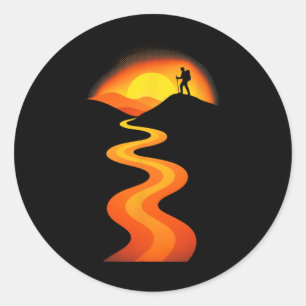 Sticker Rond Coucher de soleil sur le chemin de montagne - Aven