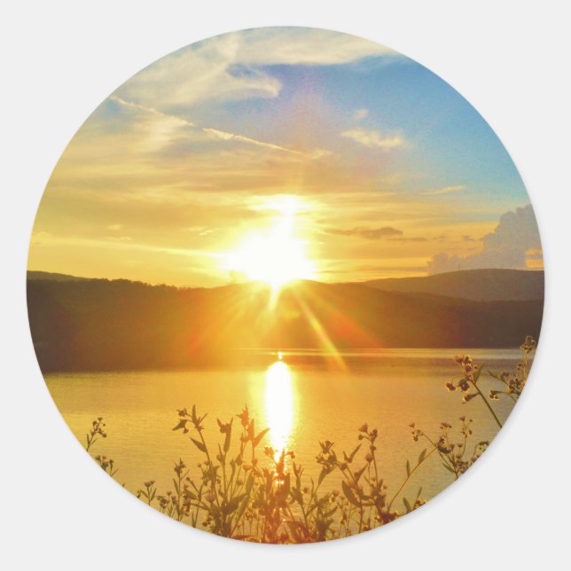 Sticker Rond Coucher de soleil sur le lac Arrowhead (Devant)