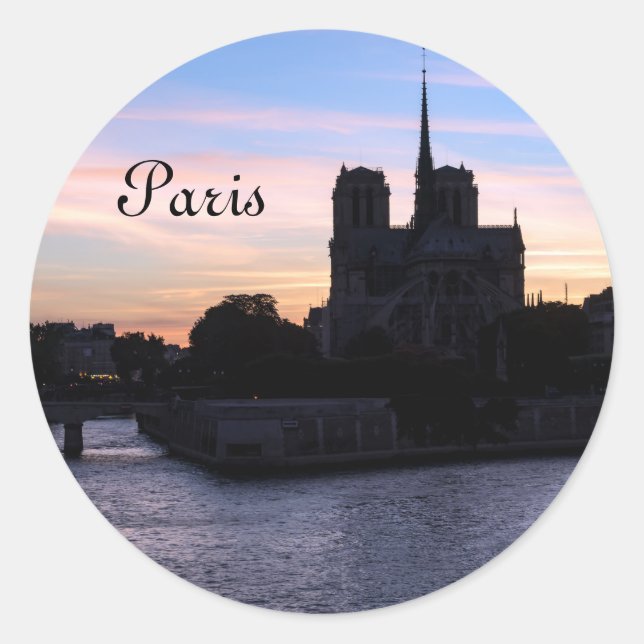 Sticker Rond Coucher de soleil sur Notre Dame de Paris (Devant)