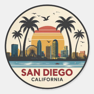 Sticker Rond Coucher de soleil sur San Diego Californie