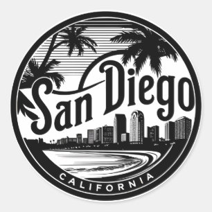 Sticker Rond Coucher de soleil sur San Diego Californie