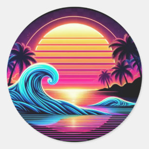 Sticker Rond Coucher de soleil Surf