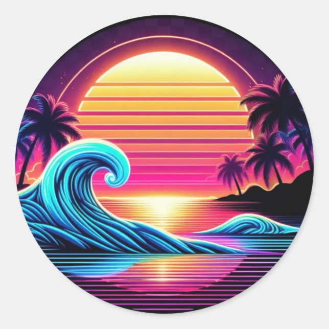 Sticker Rond Coucher de soleil Surf (Devant)