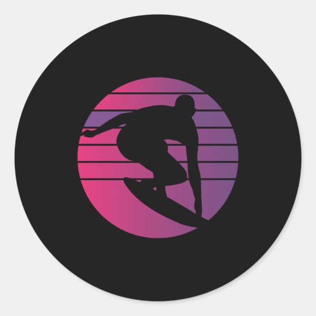 Sticker Rond Coucher de soleil surfeur Rétro (Devant)