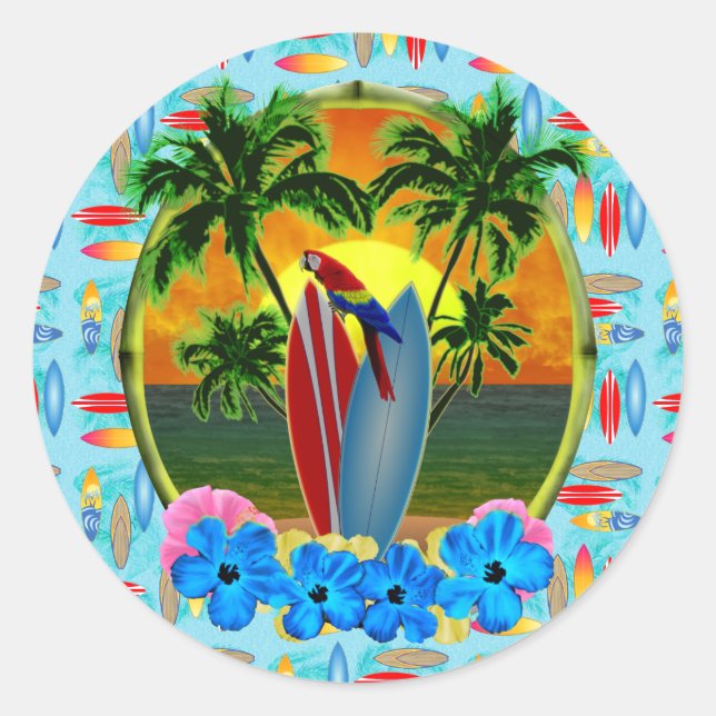 Sticker Rond Coucher de soleil tropical (Devant)