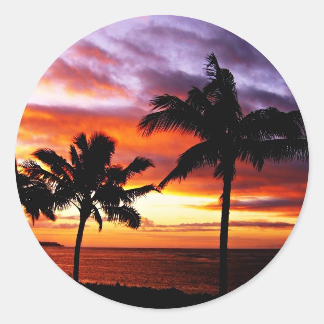 Sticker Rond Coucher de soleil tropical (Devant)