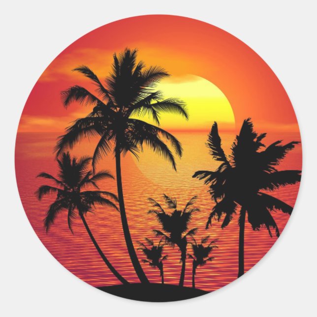 Sticker Rond Coucher de soleil tropical, Caraïbes jolie (Devant)