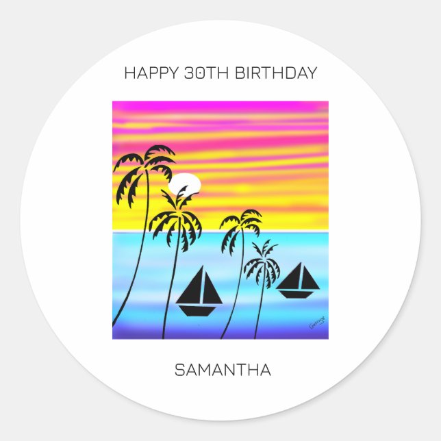 Sticker Rond Coucher de soleil tropical Coucher de soleil Ocean (Devant)
