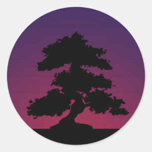 Sticker Rond Coucher de soleil violet de Bonsai