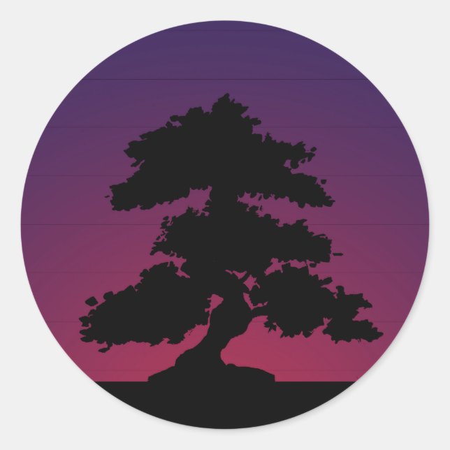 Sticker Rond Coucher de soleil violet de Bonsai (Devant)