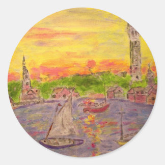 Sticker Rond coucher du soleil de la nouvelle-angleterre