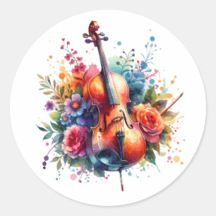 Sticker Rond Coucou aquarelle et fleurs