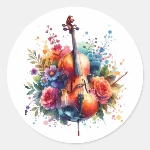Sticker Rond Coucou aquarelle et fleurs