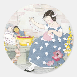 Sticker Rond Coudre dans un jardin de Foxglove & Poppies