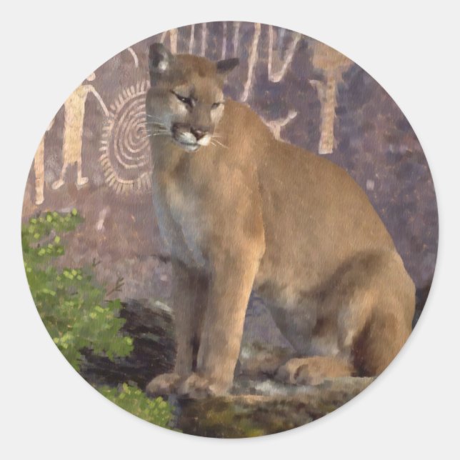 Sticker Rond Cougar et pictographes (Devant)