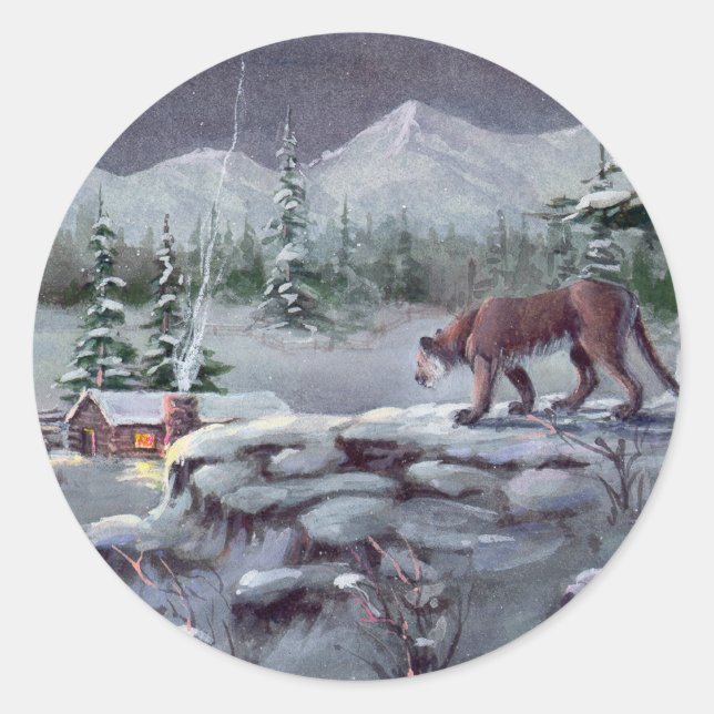 Sticker Rond COUGAR WATCHING par SHARON SHARPE (Devant)