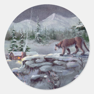 Sticker Rond COUGAR WATCHING par SHARON SHARPE