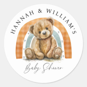 Sticker Rond Couleur Aquarelle Teddy Ours Et Baby shower Arc En