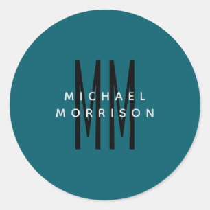 Sticker Rond Couleur Bleu Cute Monogramme Lettres initiales Nom