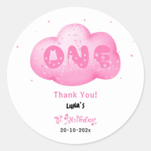 Sticker Rond Couleur d'aquarelle de la police de chats rose Clo