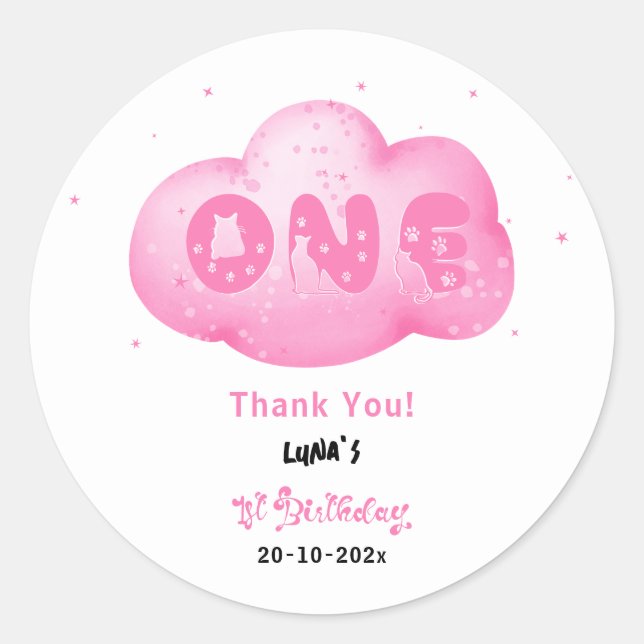 Sticker Rond Couleur d'aquarelle de la police de chats rose Clo (Devant)