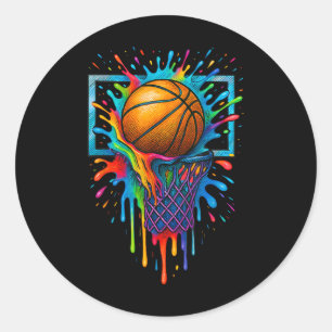 Sticker Rond Couleur de basket-ball Couleur Splash Hoop Net Sla