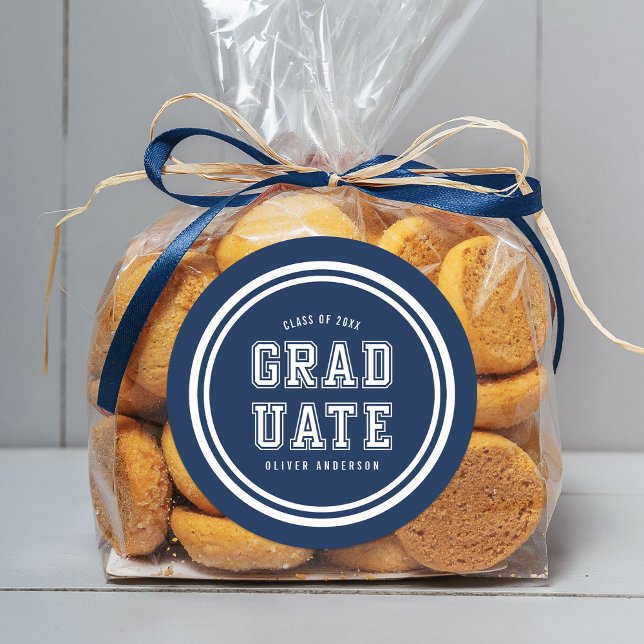 Sticker Rond Couleur de fond modifiable Varsity Graduate (Créateur téléchargé)