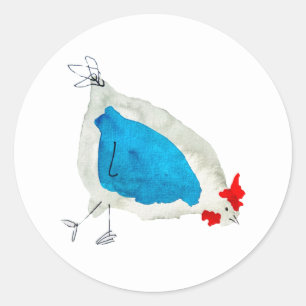 Sticker Rond Couleur d'eau des poulets mignons