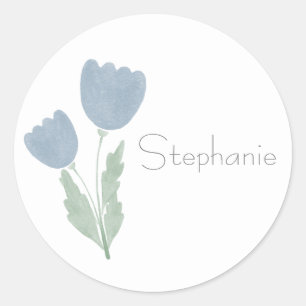 Sticker Rond Couleur d'eau douce Floral Votre nom Typographie s