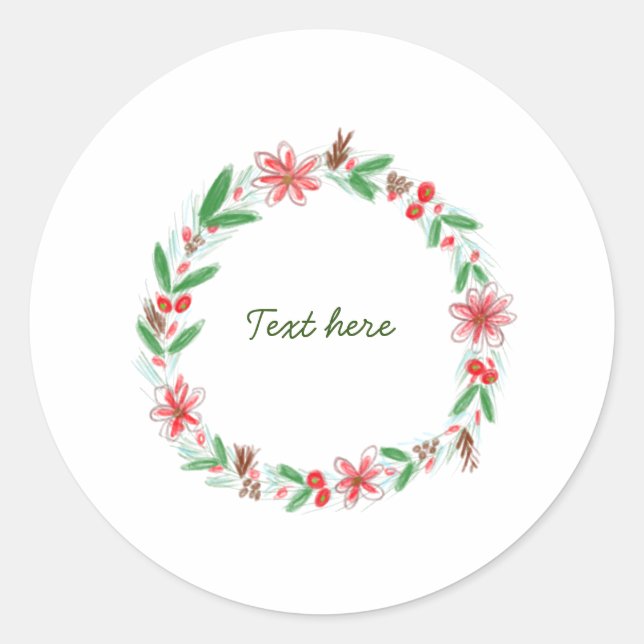 Sticker Rond couleur d'eau florale rouge couronne ajouter texte (Devant)