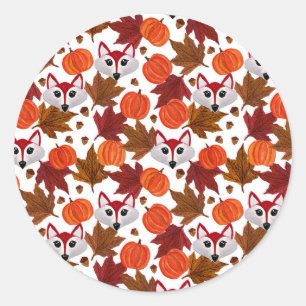 Sticker Rond Couleur d'eau Maple Leaf Citrouille Acorn Chat Fox