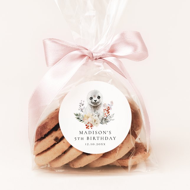 Sticker Rond Couleur d'eau mignonne Arctic Seal fête d'annivers (Créateur téléchargé)